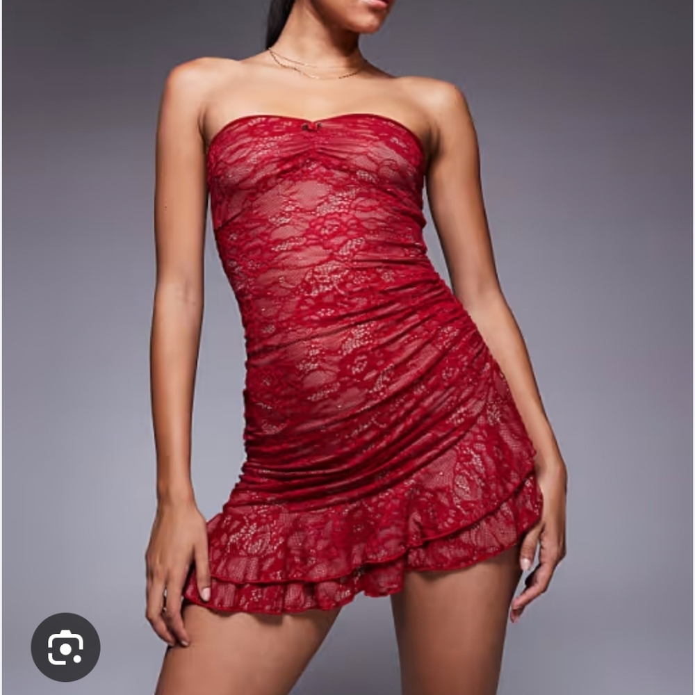 princess polly NWT Hailees lace strapless mini dress red size 12 ruffle hem